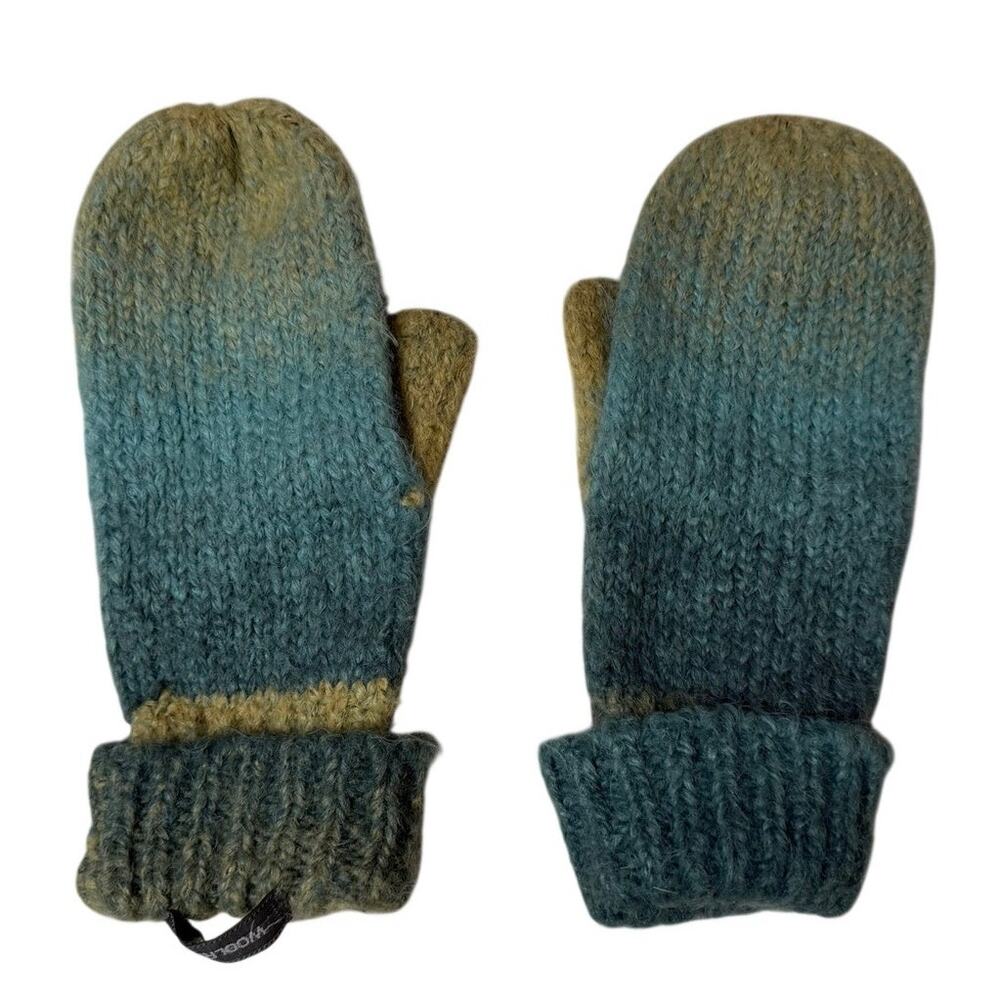 Woolrich Knit Cozy Boho Blue Green Yellow Mittens Outerwear